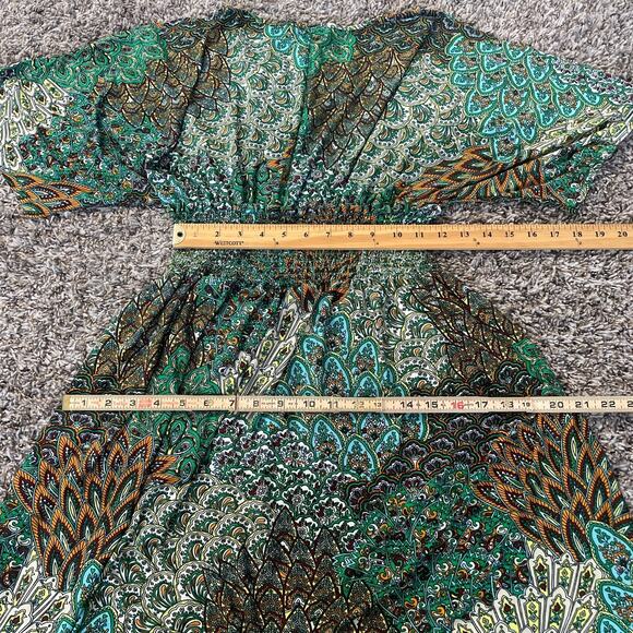 Y2K Mini Dress Green Geometric Print Babydoll Fairy Grunge Stretch Casual Boho - Picture 11 of 14